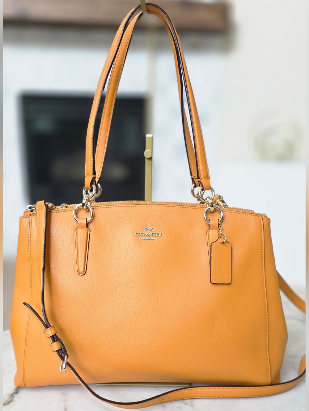 Coach Christie Carryall Marigold Crossgrain Leather Satchel Gold Hardware F36606
